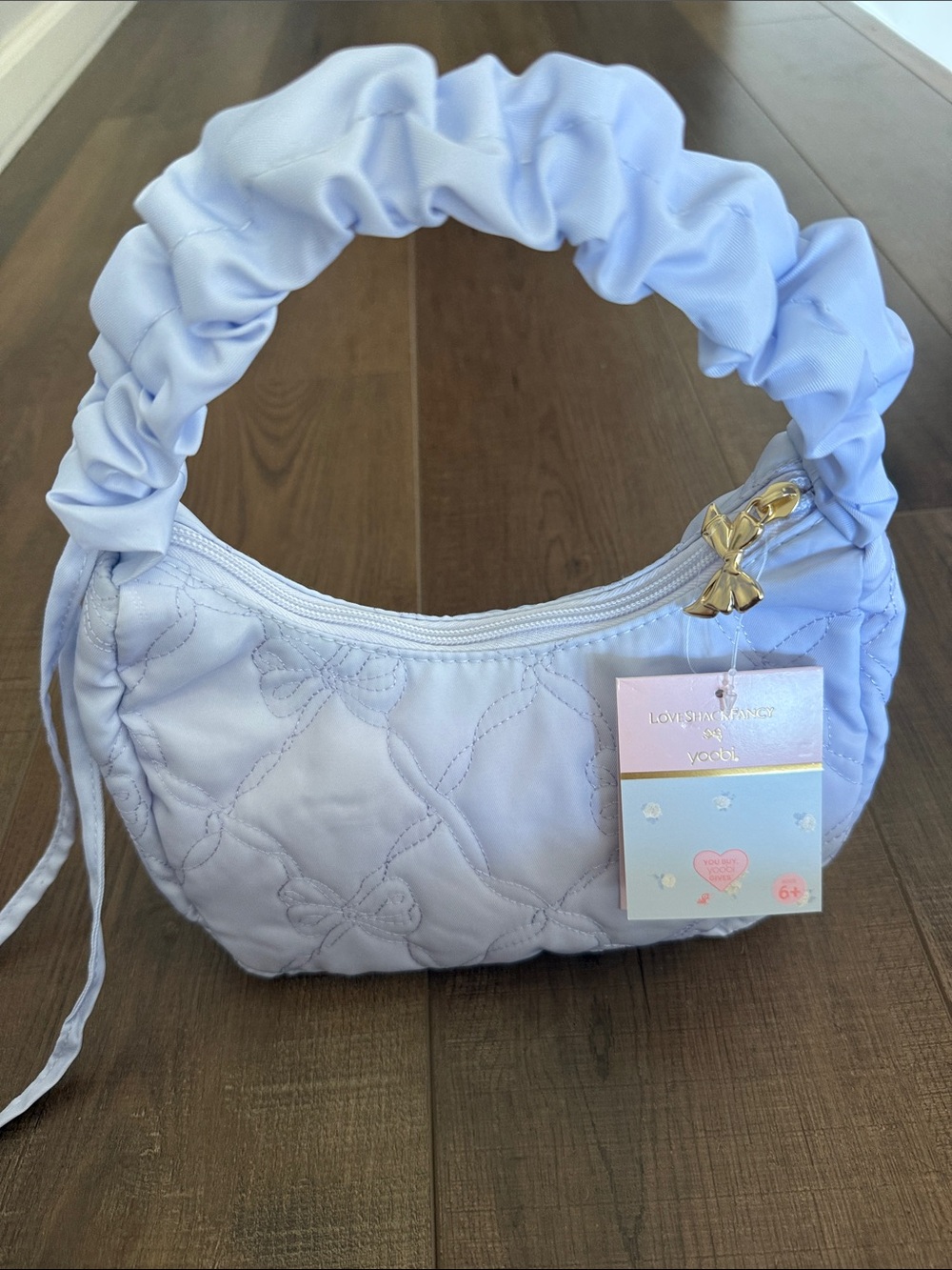 LoveShackFancy Lilac Quilted Scrunchie-Handle Kids Shoulder Bag